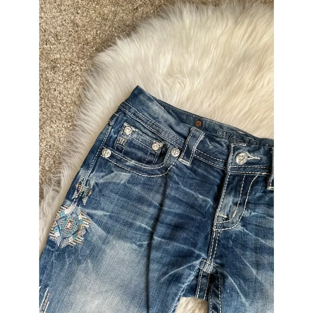Y2K Miss Me Cropped Embellished Embroidered Denim Jeans